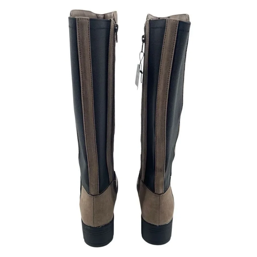 Arizona Jean Co Women’s Gray Faux Suede Tall Riding Boots Lug Sole 8.5, NWOT